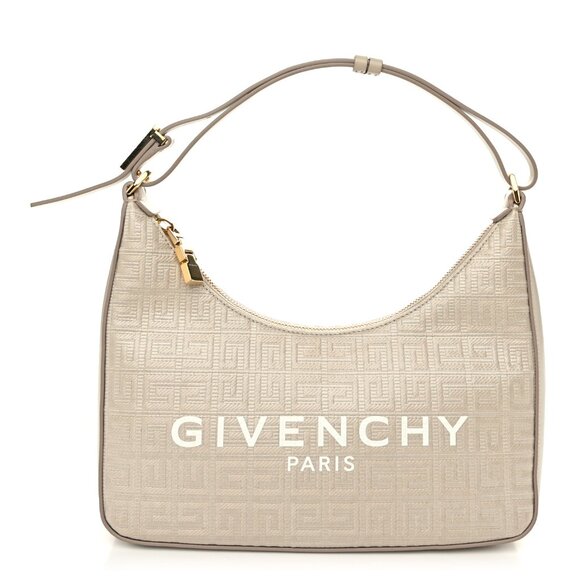 Givenchy Coated Canvas Logo 4G Embossed Moon Cut Out Shoulder Bag Natural Beige - Picture 1 of 7